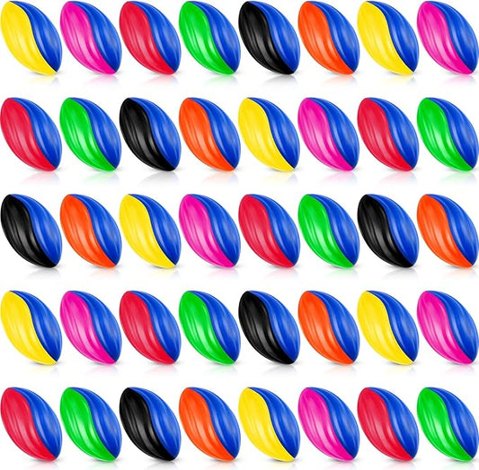 Woanger 40 Pcs Mini Foam Football Two Tone Spiral Squeeze Balls Bulk 5 Inch Soft Small Waterproof Sports Football for Kids Colorful Ball Toys for Indoor Outdoor Game Birthday Party Favor (Colorful)