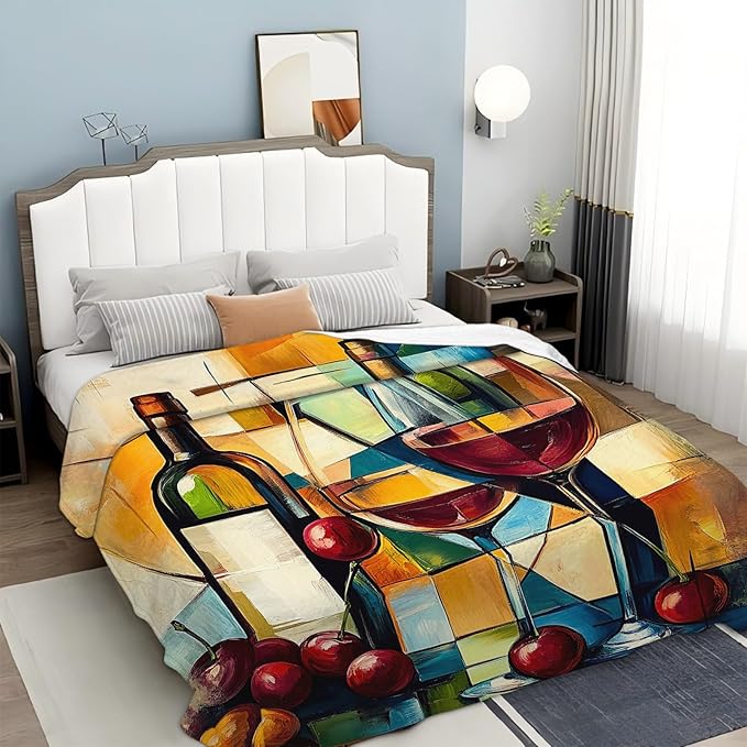 Wine Blanket for Women, Wine Decor Fleece Blanket Gifts for Boys Girls, Warm Cozy Soft Flannel Stuff for Bed Sofa Couch 50" x 40"