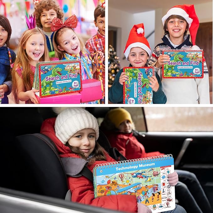 Search and Find Book for Kids Ages 4-6,3-8, Reusable Activity Pad with 24 Toddler Activities Books, Educational Toys for 3+ Year Old, Toddler Airplane Travel Essentials, Travel Toys for Kids 4-8