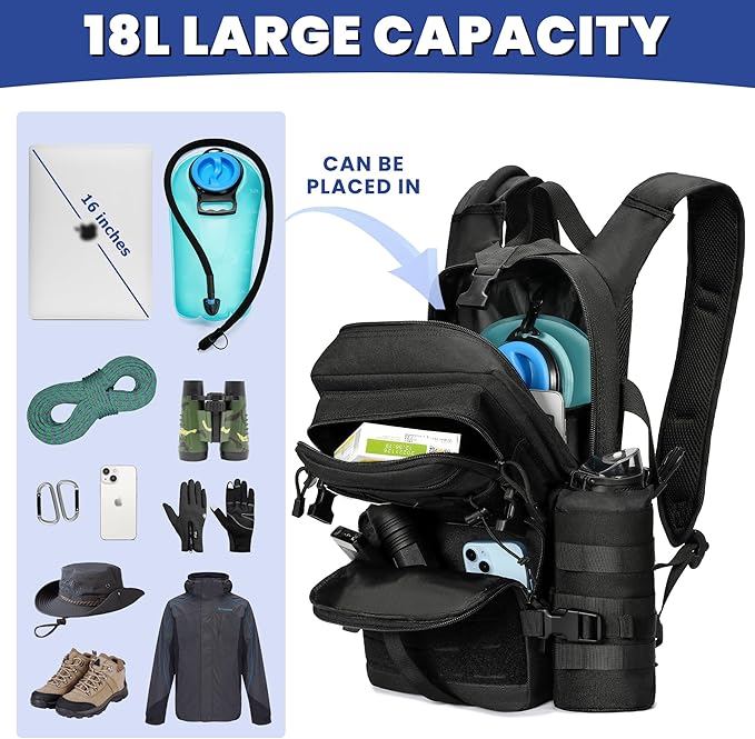 1050D Tactical Hydration Backpack with 3L TPU Water Bladder, Military Molle Water Backpack Perfect for Men & Women, Hydration Pack for Hiking, Biking, Running, Climbing, Hunting, Daily Use