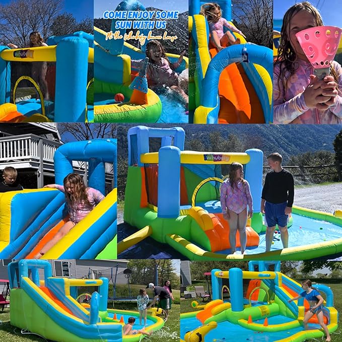 AKEYDIY Kids Bounce House with Long Slide,Ball Pit,Climbing Wall, Large Water Park W/GFCI Blower,Adventure Slide Park Inflatable Water Park for Kids Indoor Backyard