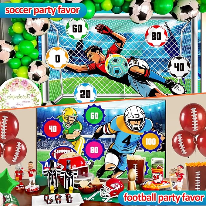 2 in 1 Soccer Ball& Football Games Set for Kids, Indoor Outdoor Sport Backyard Toss Party Game with 2 Balls Double Sided Flannel Target Soccer Gift for Boys 5-7 6-8 8-12 Years Old