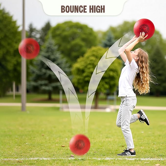 EVERICH Playground Balls Kickball, 6 or 12 Pack 8.5" Soft Dodgeballs Bouncy Rubber Kick Balls for Kids Adults Outdoor Indoor, 4 Square Ball School Yard Games Gift for Boys Girls 3-5 5-8 8-12 with Pump