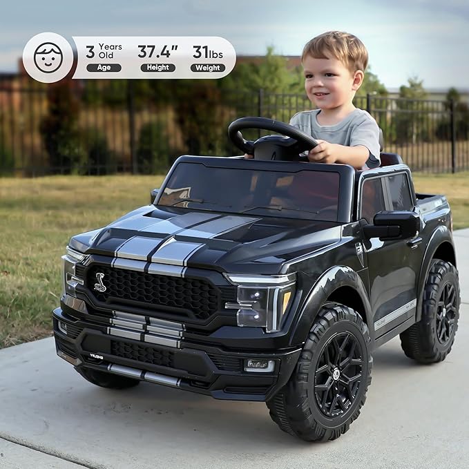 Licensed Ford Shelby F-150 Kids Ride on Car Truck, 12V Toddler Electric Car for Kids Ages 3-6 w/Remote Control - Black