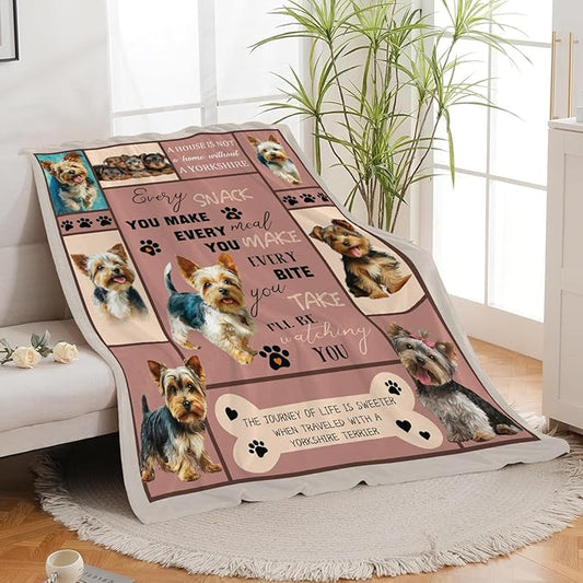 Yorkie Throw Blanket Yorkshire Terrier Puppy Stuff Gifts for Dog Lover Kids Girls Boys Adults Women Men Soft Cozy Warm Plush Fluffy Fuzzy Fleece Blanket Decor 60''X80''