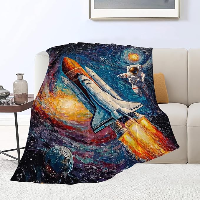 Space Rocket Blanket Astronaut Throw Blankets Gifts for Girls Boys Kids Soft Cozy Fleece Plush for Couch Sofa Bed 60"x50"