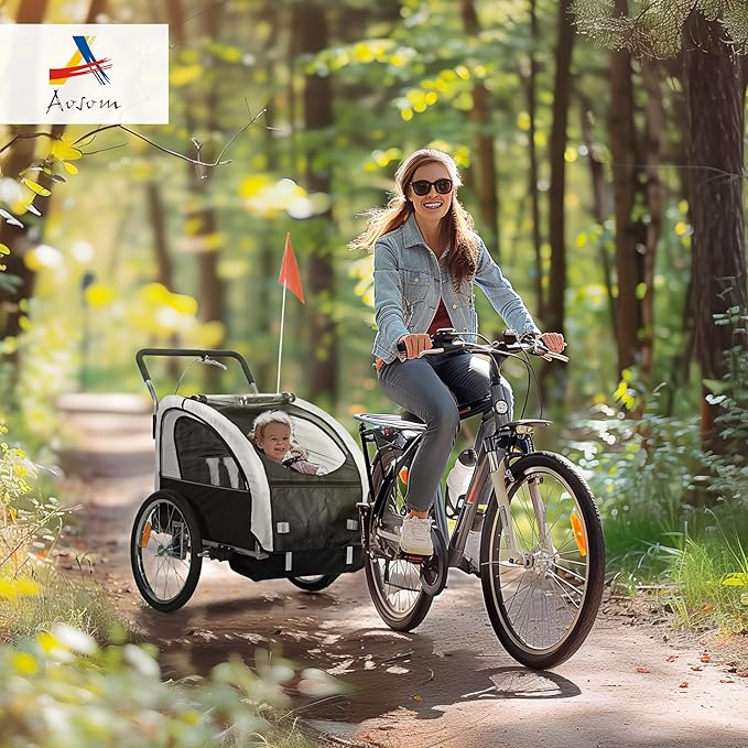 Aosom Elite 360 Swivel Bike Trailer for Kids Double Child Two-Wheel Bicycle Cargo Trailer with 2 Security Harnesses
