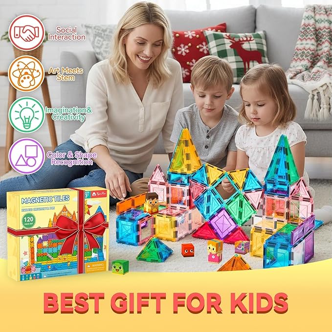 VigorFun Magnetic Tiles Building Toys Set for Kids Ages 3-5 4-8, STEM Construction Kit with 8 Magnetic Blocks, Educational Sensory Magnetic Toys Gifts for Toddler Boys Girls Learning Classroom