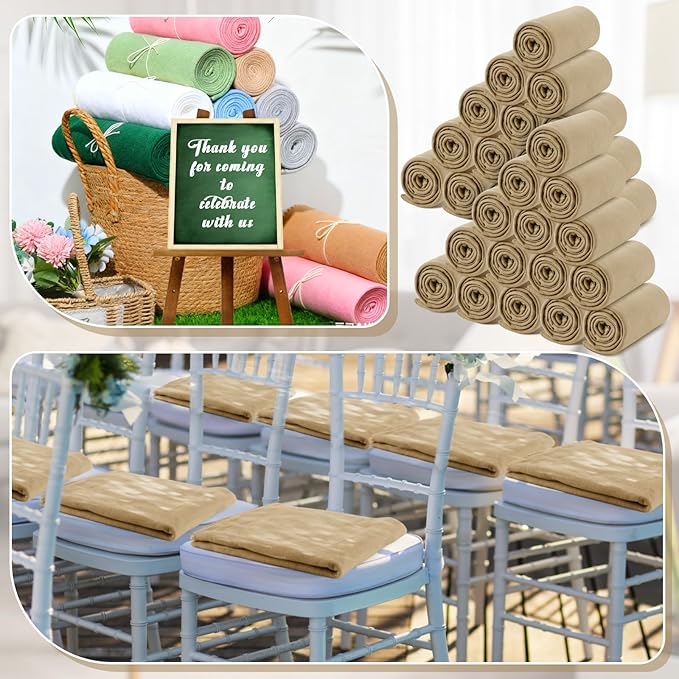 Newwiee 48 Pcs Fleece Throw Blankets Bulk Outdoor Wedding Guest Gifts Soft Lightweight Sleepover Lap Blankets Pet Home Sofa Couch Office Donation Homeless, 50 x 60 Inch (Khaki)