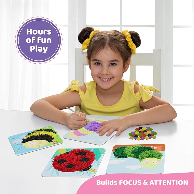 jackinthebox Poke Poke Art – Bugs Theme, Mess-Free Fabric Art and Craft, Flower Pressing Kits, Gift for Kids, Toys for Girls and Boys Ages 4 5 6 7 8