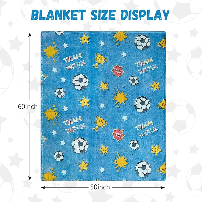 Glow in The Dark Soccer Blanket,Football Gifts Toys for Boys Kids, Birthday Presents Decor for Kids Age 3-14 Year Old Son Teen Child Toddler Luminous Christmas Bedroom Throw Blanket 50"x60"