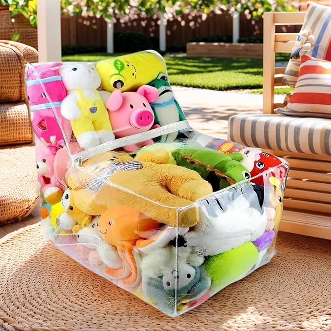 Beanbag Chair Cover – 60×45cm Clear Storage Seat | PVC Zippered Waterproof Organizer For Plush Toys | Comfortable Kids Furniture For Playroom, Bedroom & Floor Seating