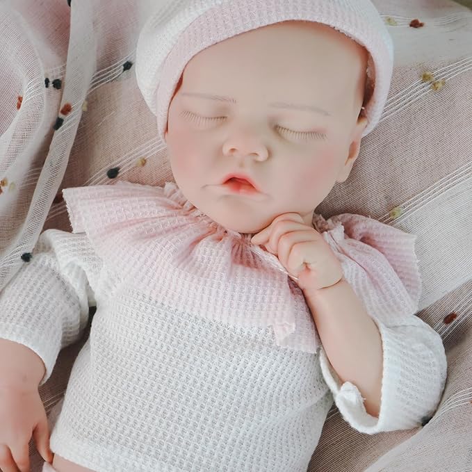 18.11 in Full Silicone Reborn Baby Dolls, 1:1 Lifelike Newborn Dolls Non Vinyl Realistic Reborn Toddler Dolls Boy Washable Sleeping Doll