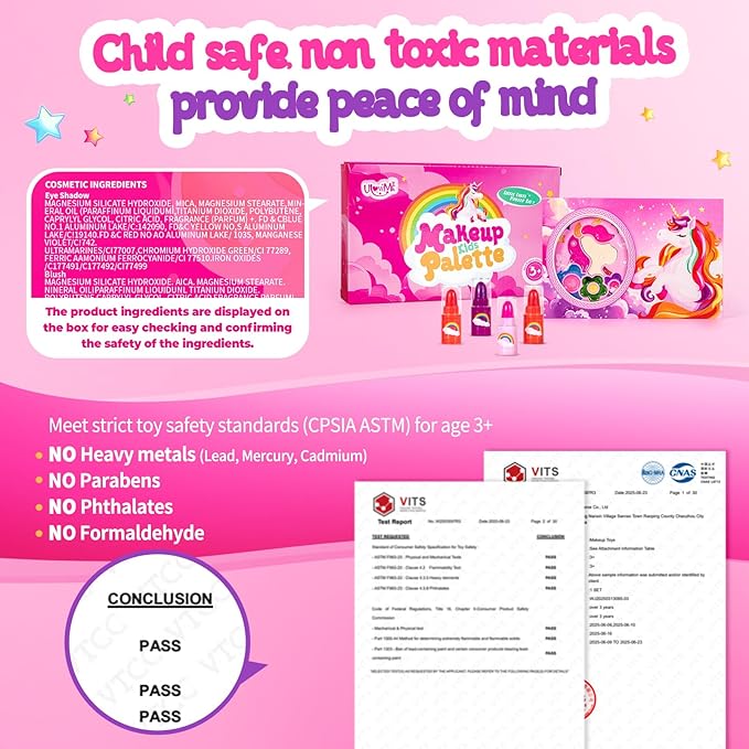 ULOVEME Kids Real Makeup Kit for Little Girls - Real, Non Toxic, Washable Make Up Toy - Umicorn Toys Gift for 3 4 5 6 7 8 9 10 12 Years Old Girls Birthday (Umicorn Makeup Palette)