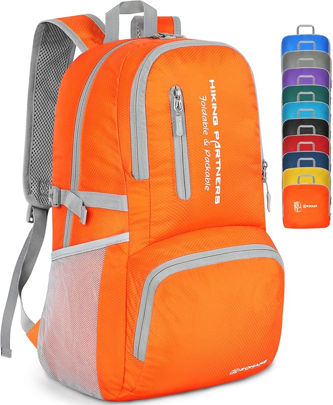 ZOMAKE Lightweight Packable Backpack, 35L Light Foldable Hiking Backpacks Water Resistant Collapsible Daypack for Travel(Orange)