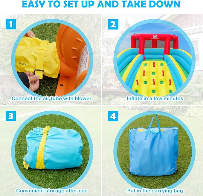 BOUNTECH Inflatable Water Slide Park, 15x12FT Double Slides Kids Mega Waterslide for Outdoor Racing Fun, Heavy Climbing Wall, Blower, Blow up Water Slides Inflatables for Big Kids Backyard Party Gifts