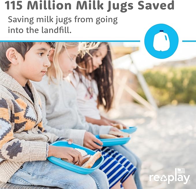 Re-Play Toddler Plates - 22 Oz. Deep-Walled Flat Kids Plates - Dishwasher & Microwave Safe - Made in USA - Set of 4-7.37" x 7.37" x 1.25" - Spring