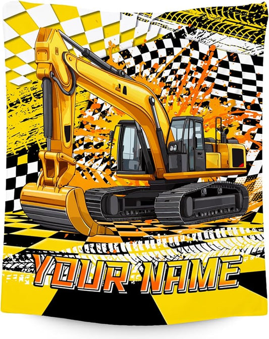 Custom Kids Blanket, Construction Truck Blankets for Boys, Personalized Excavator Throw for Boys, Soft Plush Throw for Car Lovers, 40"x50"