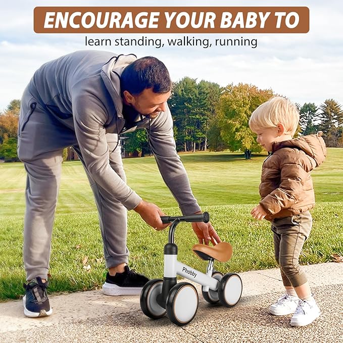 Baby Balance Bike for 1 2 Years Old Boys Girls, 4 Wheels Toddler Bike with Adjustable Seat, 12-24 Months Kids First Birthday Christmas Toy Gift