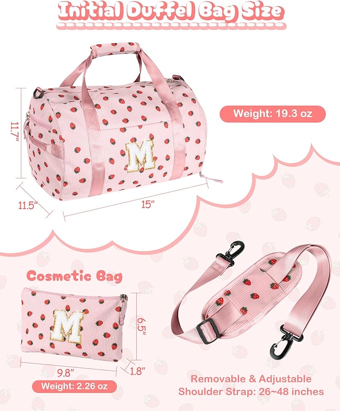 Christmas Gifts for Grandkids, Girls Gym Bag, Kids Personalized Weekend Duffel Bags with Shoe Compartment, Initial Travel Tote with Makeup Bag, Stocking Stuffers for Toddler (Letter W)