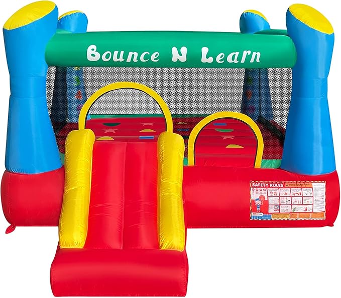 Funormous Educational Inflatable Bouncy House for Kids Outdoor Jump 'n Slide Bounce House with Blower Included for Kids Ages 3-8