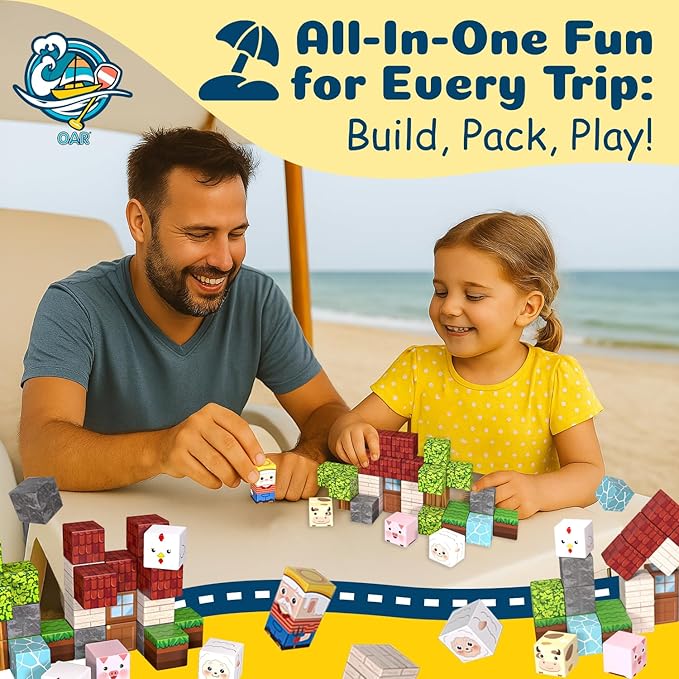 OAR Magnetic Blocks Farm Toys – Educational Magnetic Tiles & Building Set for Kids, Toddler Travel Toys with Portable Iron Box, STEM Birthday Gift for Boys, Girls & Toddlers Ages 3–8 Years Old