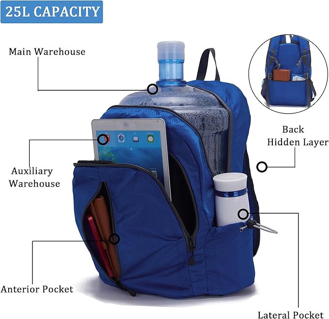 YZAOLL 25L Lightweight Packable Hiking Backpack Waterproof Hiking Daypack for Women Men Gym Backpack Travel Camping VacationDarkBlue