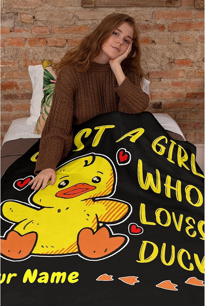 Girl Loves Ducks Custom Throw Blanket with Your Text Personalized Blankets Best Gifts for Family, Friends 120"x90" Extra Large for Family