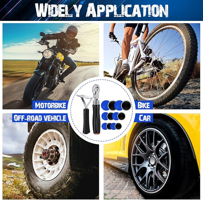 Tallew 90 Pcs Tire Patches Kit 32 mm 42 mm 58 mm Tire Repair Unit with Roller and Liner Scraper, Tube Patch Auto Repair Stitcher Tools for Car Truck Bike Motorcycle Wheel