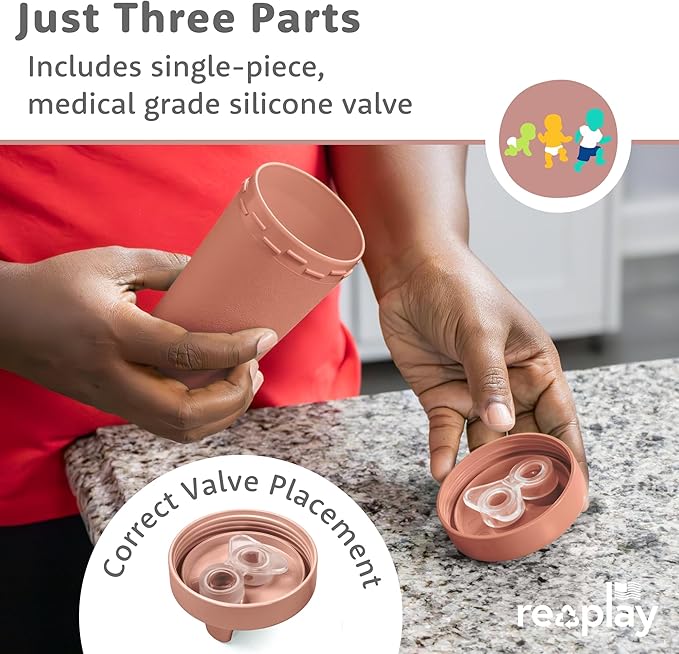 Re-Play Spill-Proof Sippy Cups - Reusable 10 Oz Set of 4, Dishwasher & Microwave Safe, Made in USA, Desert Roses