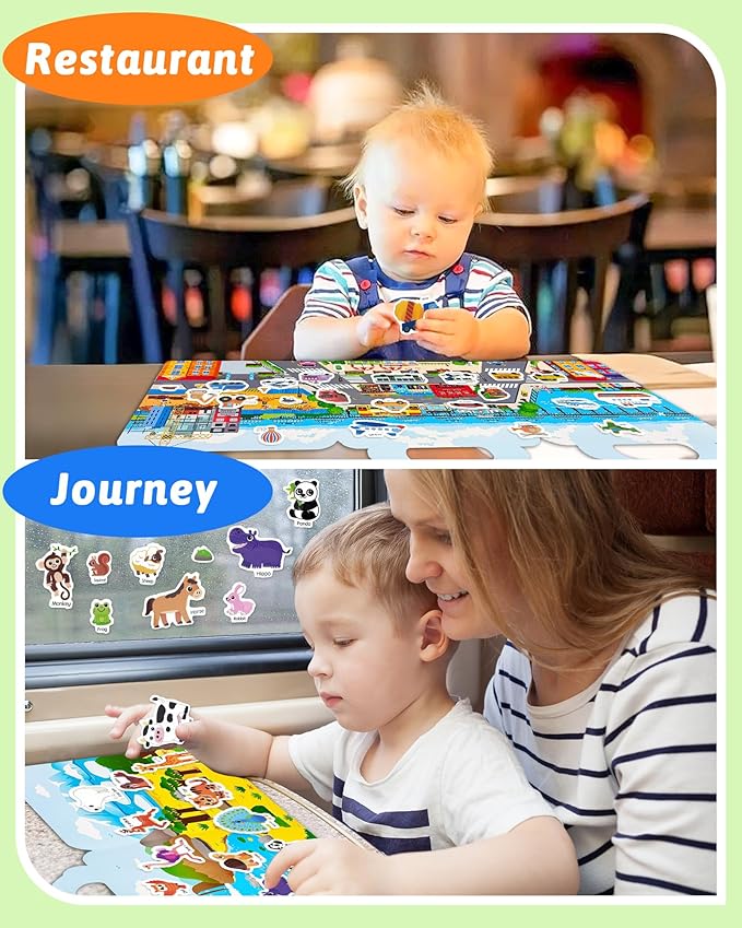 Benresive Reusable Sticker Book for Toddlers 2-4 Years, 3 Sets Travel Stickers for Kids, Waterproof Sticker Books for Toddlers 1-3, Crafts Activities for Todddlers 1-3 2-4 3-5