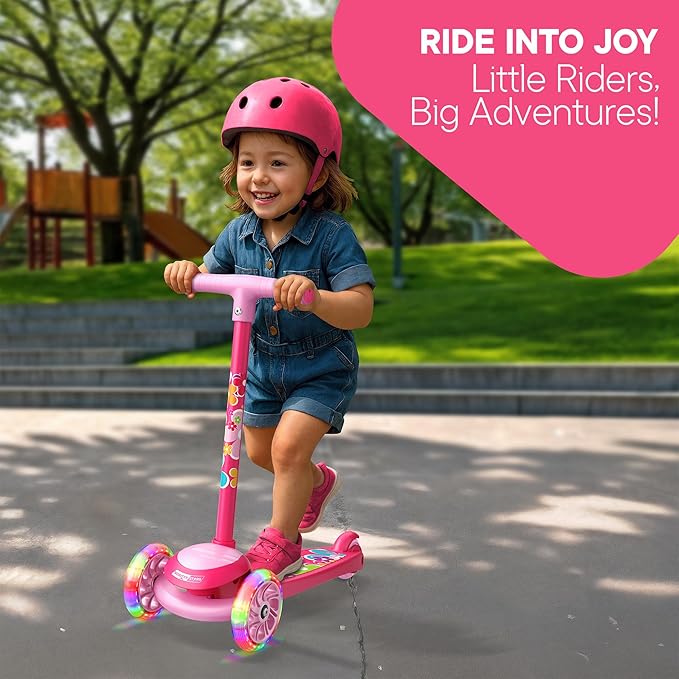 3 Wheel Scooter for Kids, Smooth Light Up LED Front Wheels, Wide Anti Slip Deck, Rear Foot Brake, Easy Lean to Steer Maneuvering, Indoor & Outdoor Ride On Toys for Ages 2 Up