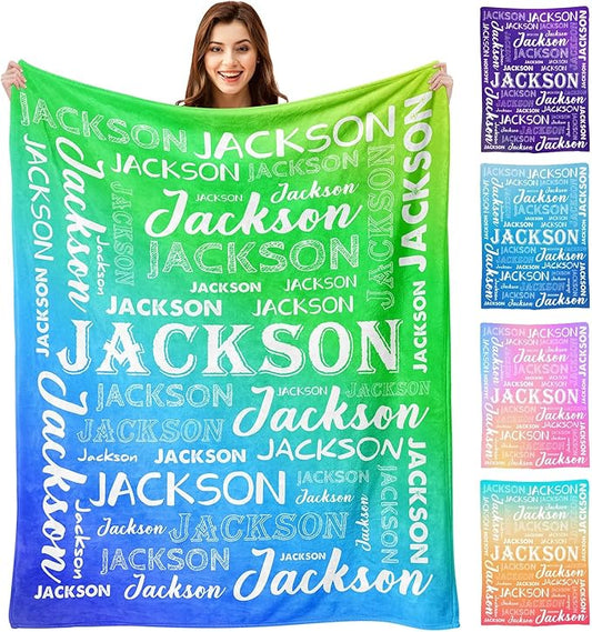 Ship Next Day, Personalized Baby Blanket with Name - Printed in USA, Custom Name Blanket for Boys Girls Kids, Customized Flannel Blankets Gifts for Teen Shower Toddlers Christmas Brithday