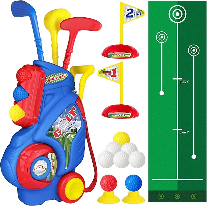 Toddler Golf Set for Boys Girls 2 3 4 5 Years Old, Kids Golf Clubs Set with Cart & Putting Mat, Outdoor Indoor Sports Christmas Toys Birthday Gift, Blue