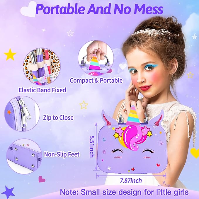 Little Girls Makeup Kit, Pretend Make Up for Kids, Princess Play Makeup Set, Toddler Toy Real Washable Cosmetic Set & Nail Kit Birthday Gift for Ages 3 4 5 6 7 8 9 10-12 Year Old, Purple