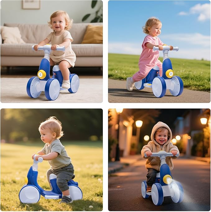 Electric Baby Balance Bike with Bubble Machine for 1 Year Old Boys Girls 4 in 1 Toddler Balance Bike 12-48 Month Kids Bubble Bike Ride Toys First Birthday Gift with Powered Motor,Music,LED Lights