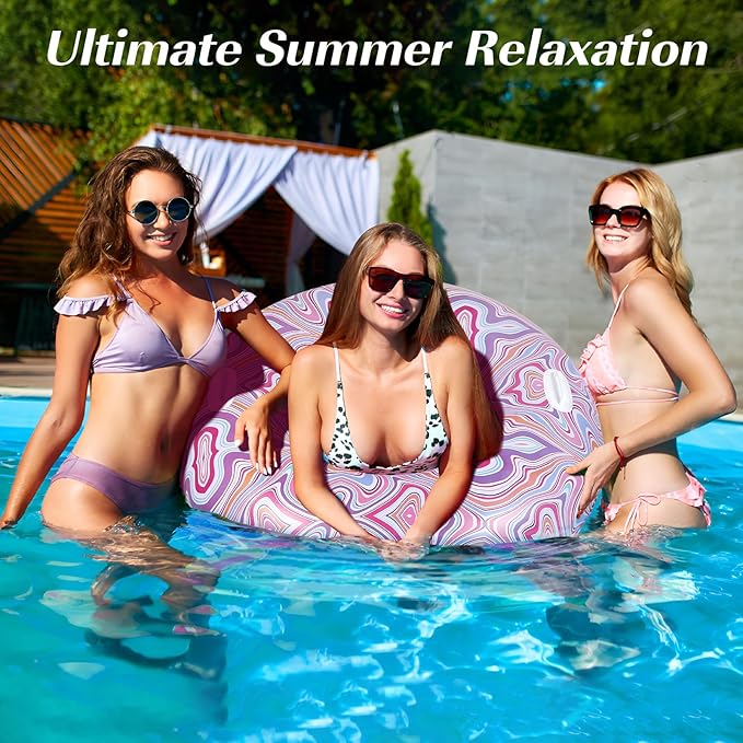 HeySplash Pool Tubes for Adult, 42 Inch Large Pool Floats with Handles, Inflatable Swim Rings Lounge, Hawaii Fun Swim Floaties Swimming Pool Beach Lake River Party Decoration Toys,Colorful Pink Ripple