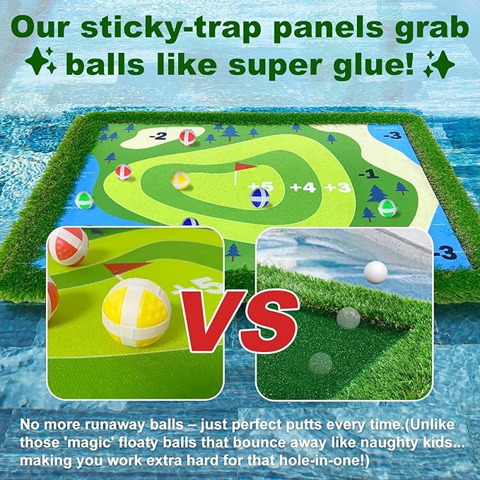 Cupohus Giant Size Stable Floating Golf Green for Pool-47"x 35" Floating Chipping Green Practice Mat, Adult Fun Backyard Water Golf Game Gift, Support Training Competition for 4 Golfers (Simple Model)