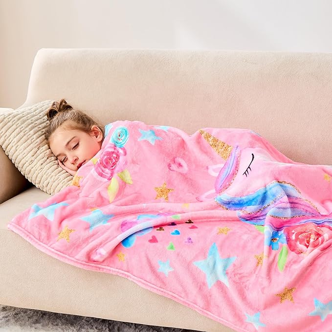Wajade Unicorn Gifts for Boys Girls - Unicorn Blanket Birthday Christmas Decor for Kids Age 3 4 5 6 7 8 9 10 11 12 Years Old Teens Child Toddler Throw Light Grey 60"x80"