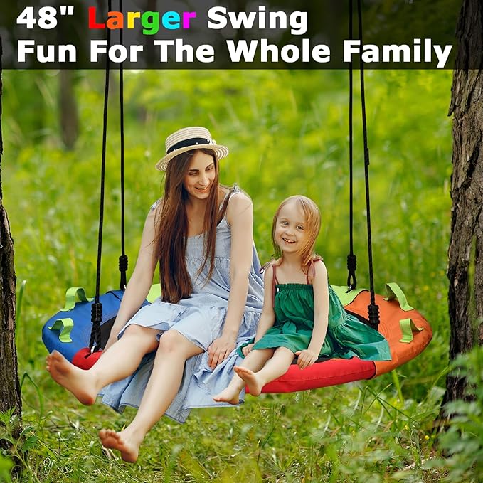 Tree Swing, Saucer Swing, 48 inch 900lbs Weight Capacity, with Adjustable Hanging Straps, for Backyard Outdoor, Multicolor, Circle Round Disc, Gifts for Kids