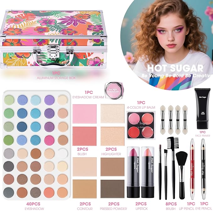 Hot Sugar Makeup Kit for Women Full Kit, Teen Girls Makeup Set Ages 8-16 for Birthday & Christmas (Tropical)