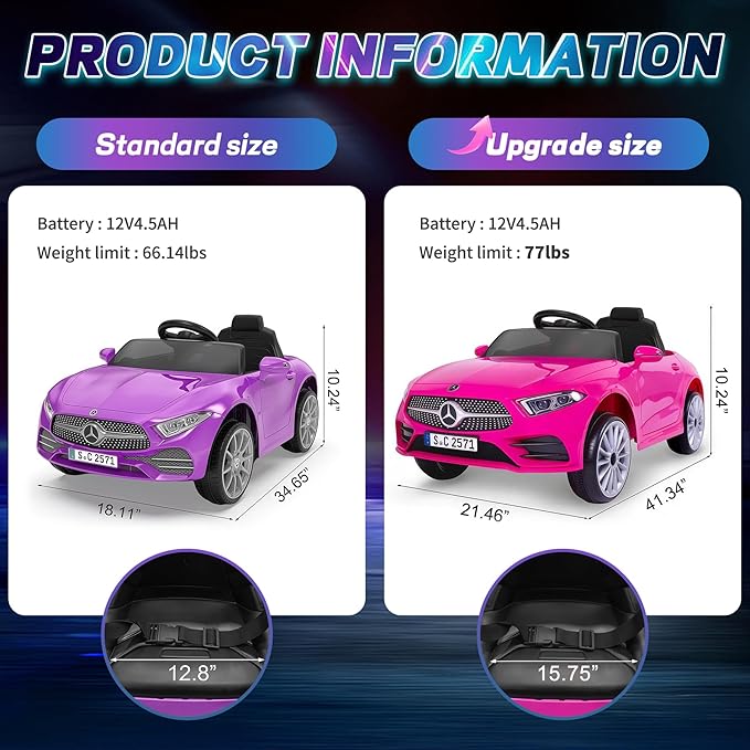 12V Kids Ride On Car with 2.4G Remote Control,Battery Powered Electric Car Ride On Vehicle Double Doors, 5 Point Safety Belt,LED Light (Big-Pink)