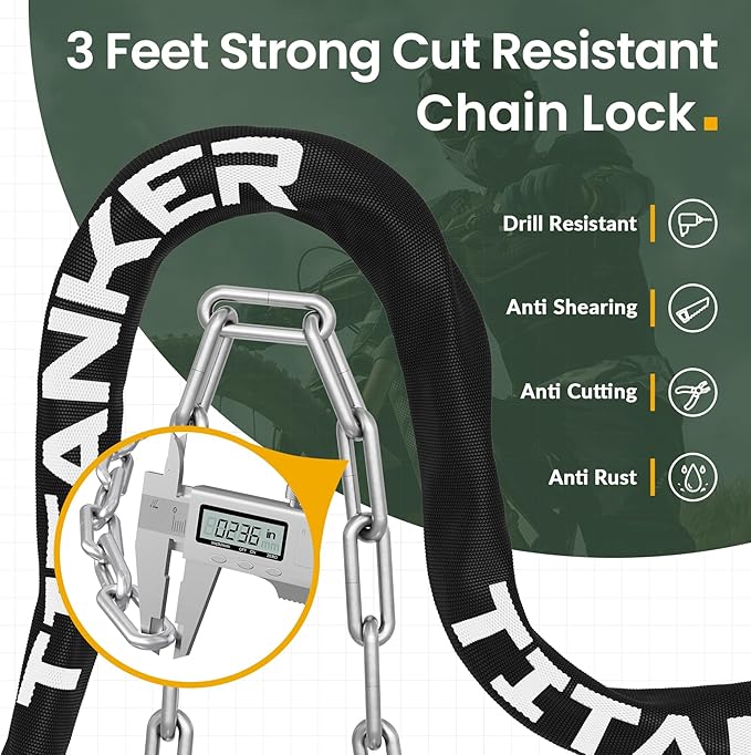 Titanker Heavy Duty Bicycle Lock Chain with Keys - 3 Feet Anti-Theft Lock for Bikes, Motorcycles, Doors, Gates, Fences, Grills (6mm Thick)