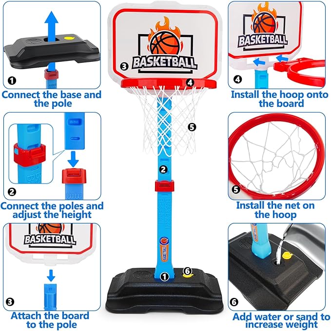 Toddler Basketball Hoop for Kid 1-3, Mini Adjustable Basketball Hoops Indoor with Balls Outdoor Pool Basketball Goal Sports Play Toys for 1 2 3 year old Baby Boys Girls Christmas Birthday Gifts