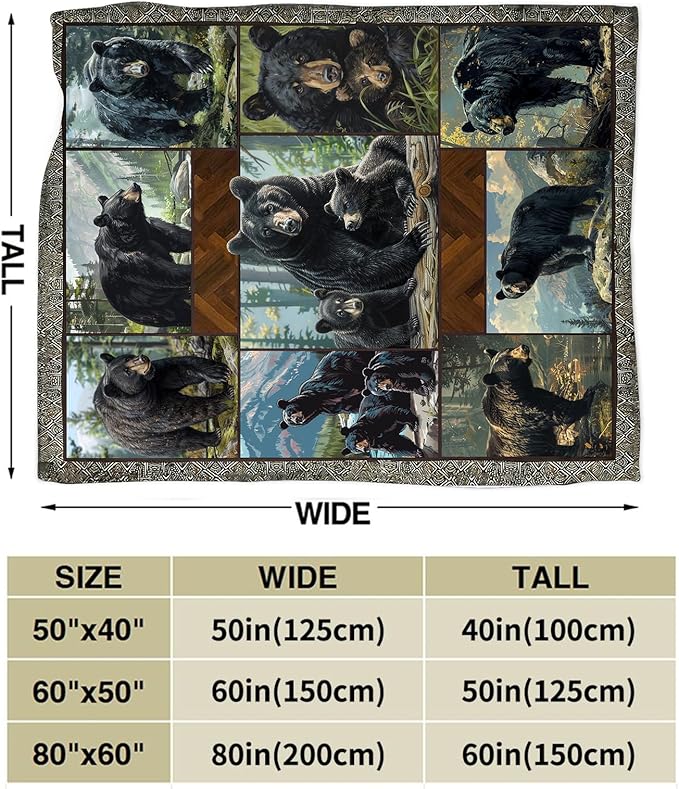 Black Bear Blanket Wild Animal Throw Blanket Cozy Plush Fleece Flannel Bear Blankets Lightweight Fuzzy Party Gifts for Girls Boys Women Men 50"X40"