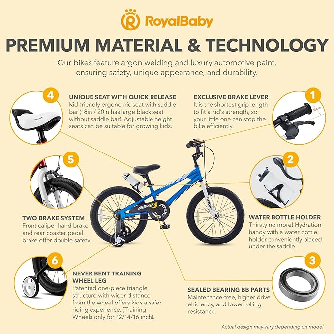 RoyalBaby Kids Bike EZ Balance to Pedal Dual Handbrake Toddlers Boys Girls Bicycle 12-20 Inch for Age 3-10 Years