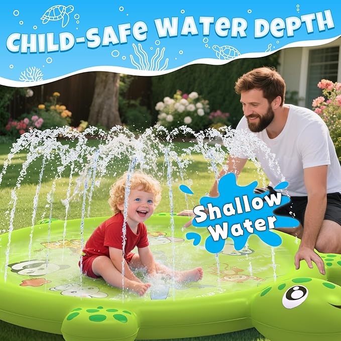 Splash Pad for Toddlers 1-3, 67" Turtle Sprinkler & Splash Play Mat, Inflatable Baby Kid Pool, Summer Outdoor Water Toys for Toddlers, Boys, Girls Backyard Garden Lawn Games