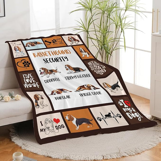 Basset Hound Blanket Basset Hound Dog Throw Blanket Gifts for Girls Women Kids Boys Adults Men Super Soft Cozy Plush Fluffy Fuzzy Fleece Blanket Home Decor 60''X80''