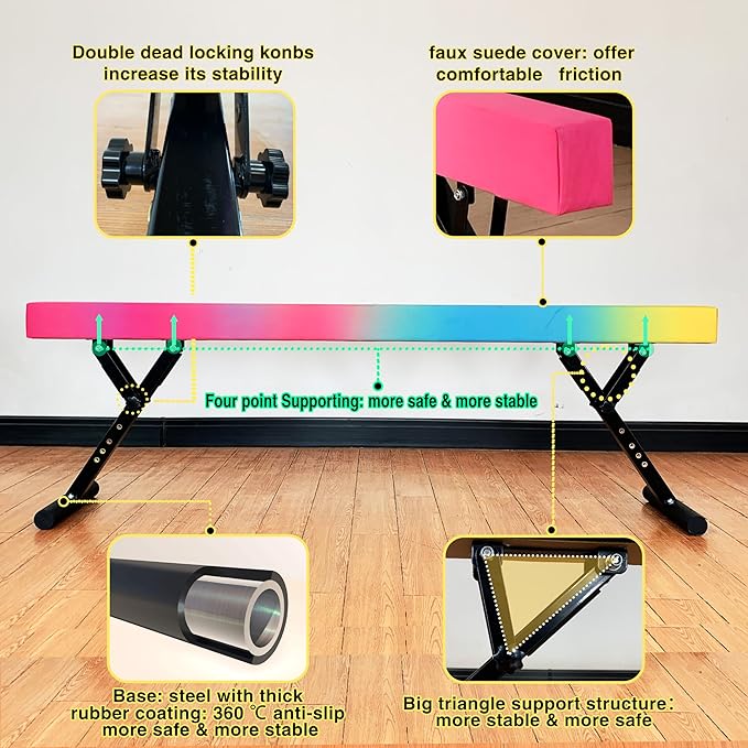 Adjustable Balance Beam 8 ft Gymnastic Beam Adjustable Height for Kids and Teenage of All Gymnastic Levels, Gymnastic Training Beam Gymnastic Equipment for Athlete Home and Gym Club Use