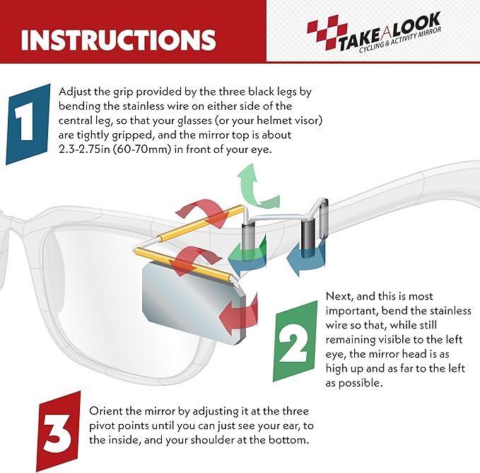 Take A Look Active Compact Activity Mirror for Sunglasses or Bike Helmet Visors Rear View Mirror for Cycling and Other Outdoor Activities